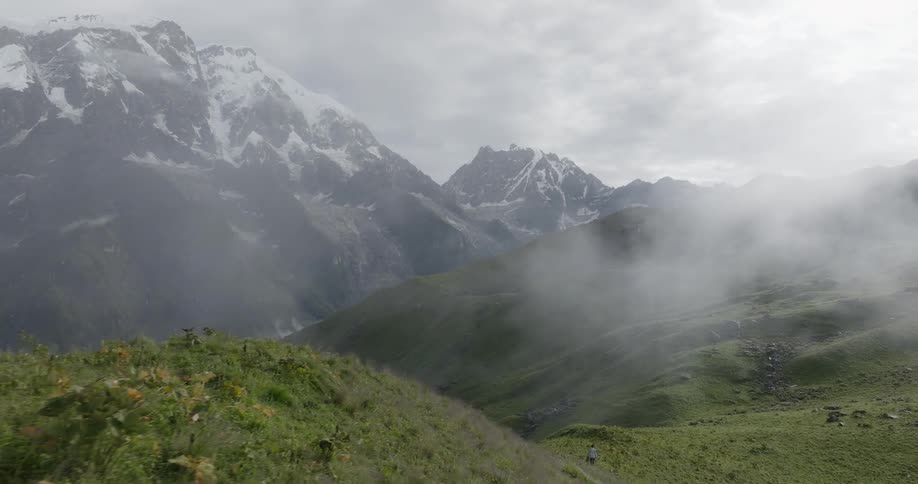 The tips of the mountains have snow