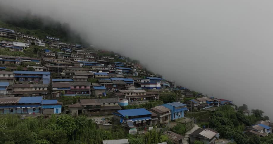 Aerial of the population living on a mountain