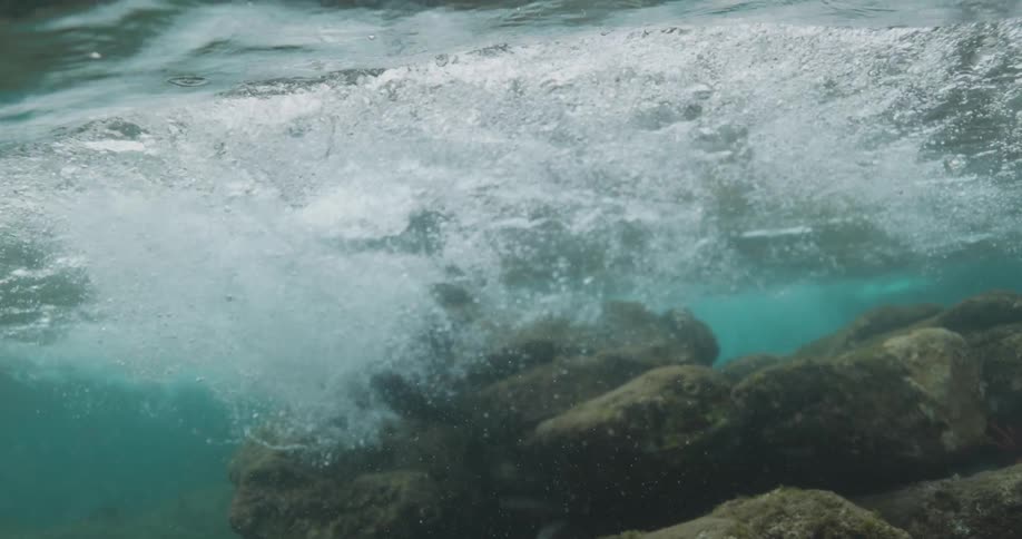 View from inside the sea of a moving wave