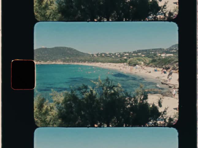 Super 8 film of people on a beach in the Mediterranean
