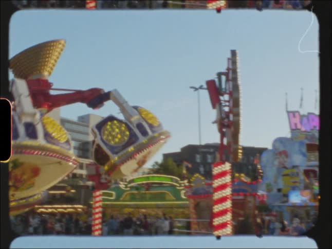 View of an amusement park with a crowd