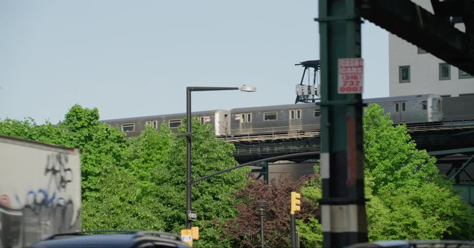 The train travels on the overpass
