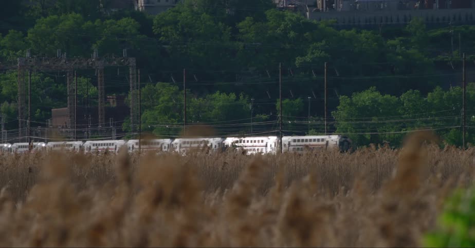 The train runs under the power lines
