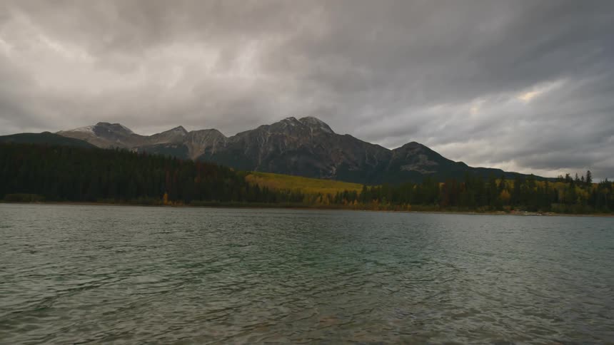 The water in this lake is rough on a cloudy day