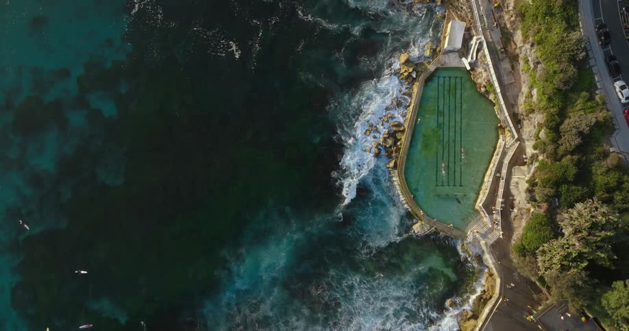 Aerial view of coast and ocean pool