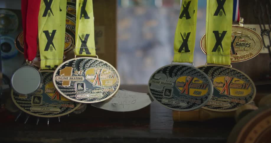 Skating medals display