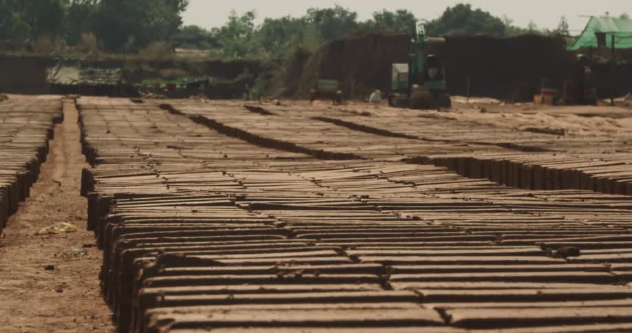 The construction site is full of lumber
