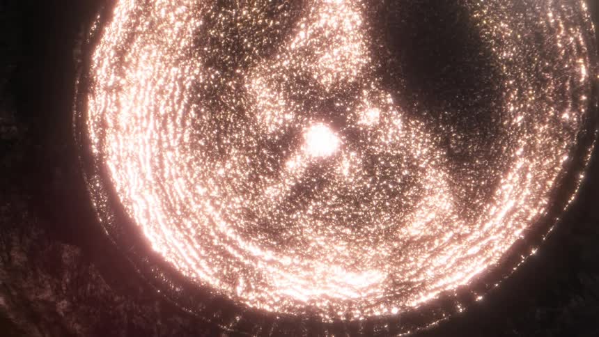 A large hole with glowing golden liquid