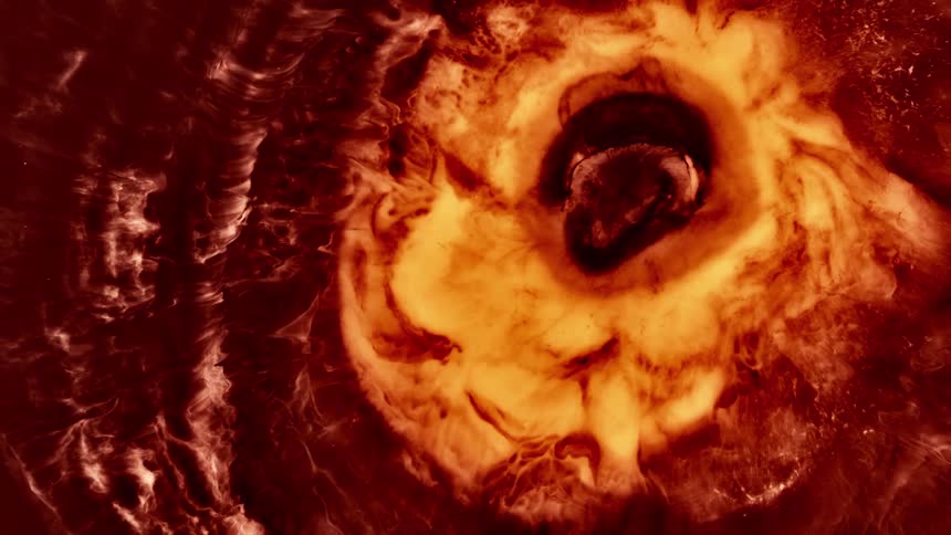 Thick and slow pulsing red fluid similar to lava flows inwards