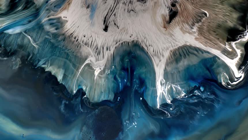 White and blue liquid flow in abstract shapes