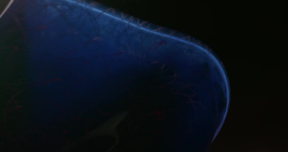 View of an abstract blue object on a black background
