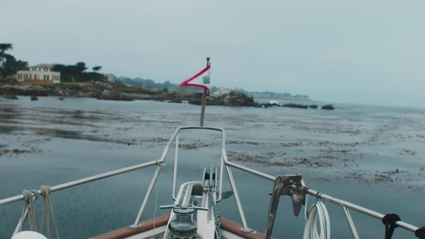 The bow of a boat near the shore