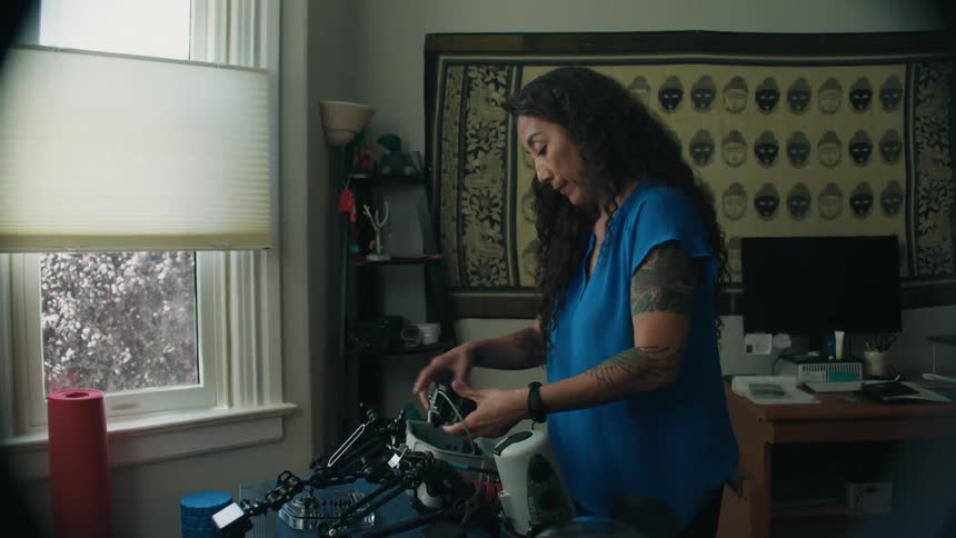 Woman putting a camera into an underwater housing at home