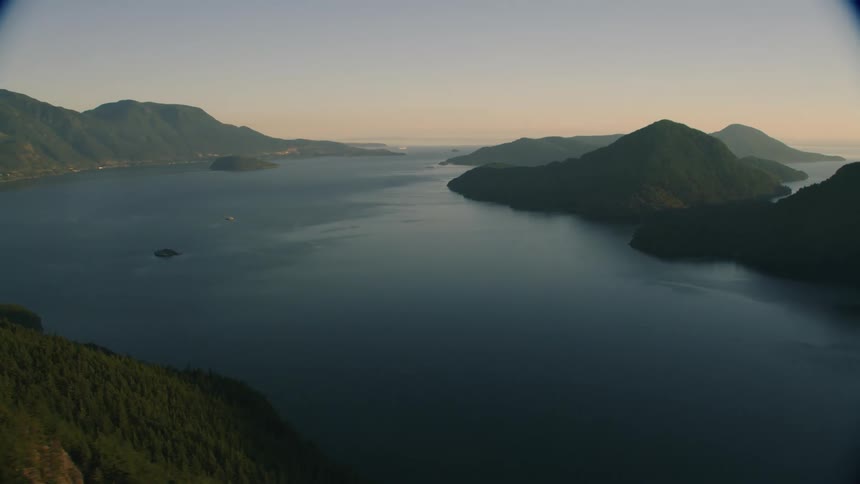 Aerial view of a river in the mountains at morning