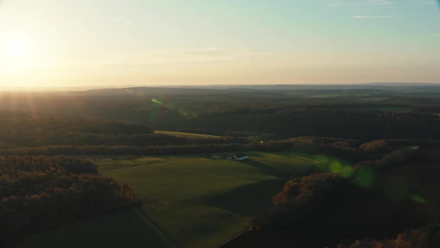 Aerial view of a beautiful landscape at evening