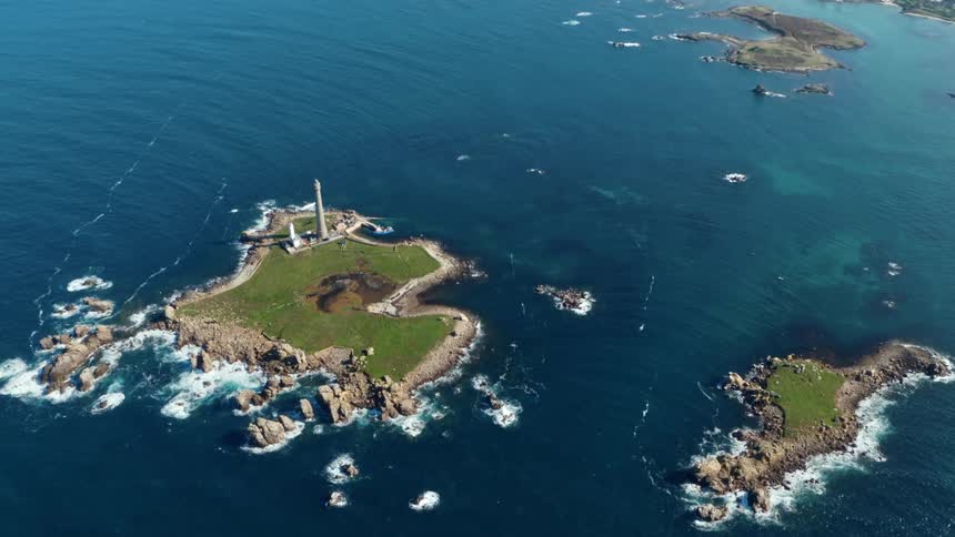Aerial of the virgin island and a lighthouse