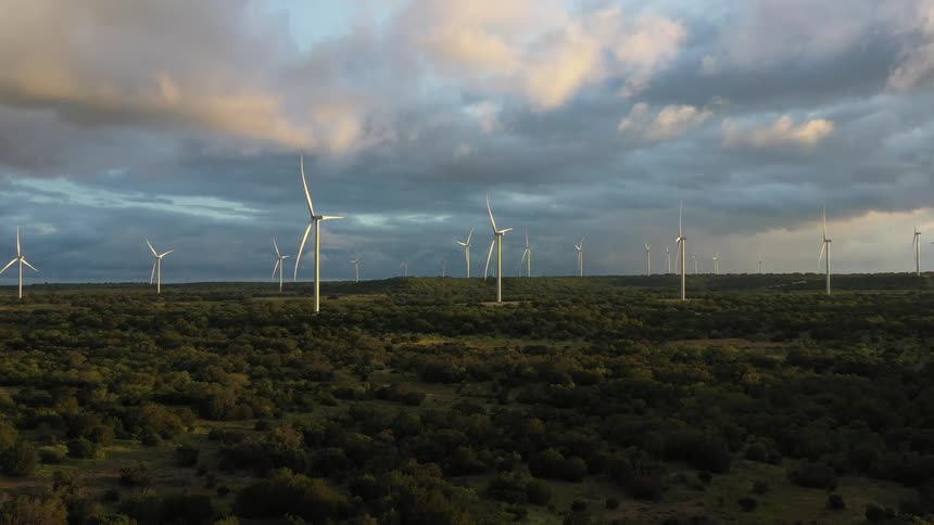 Windmills cover the landscape ahead