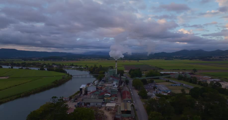 A small town is by the river
