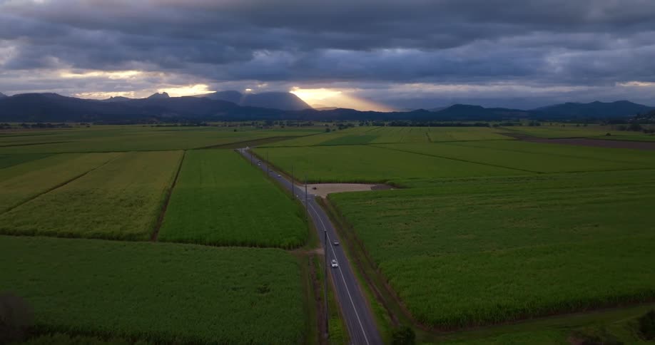 Aerial of the road in a small rural town