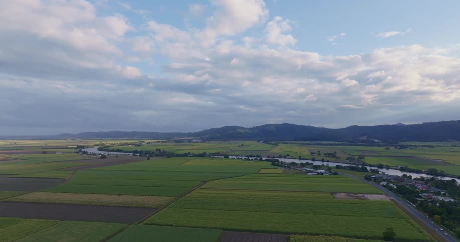 Huge pieces of land covered in grass divided and in the background mountains