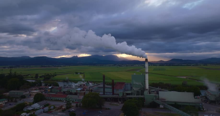 Heavy clouds are over the small town