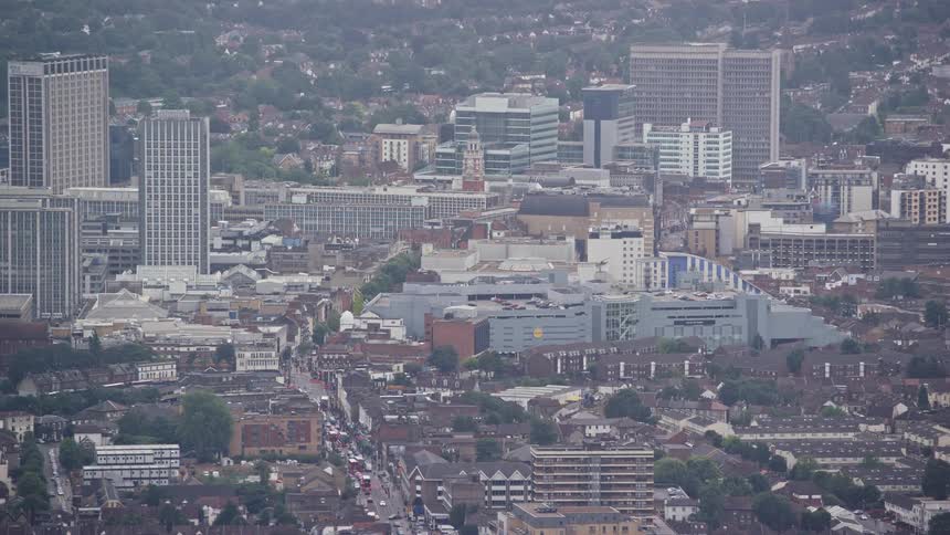 An aerial view of a residential area of a city