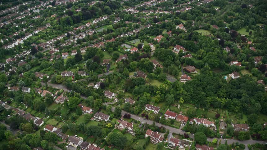 Aerial view of a suburban city