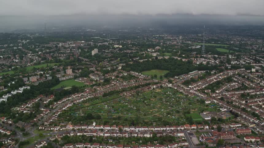 Aerial of the neighborhood in a small town