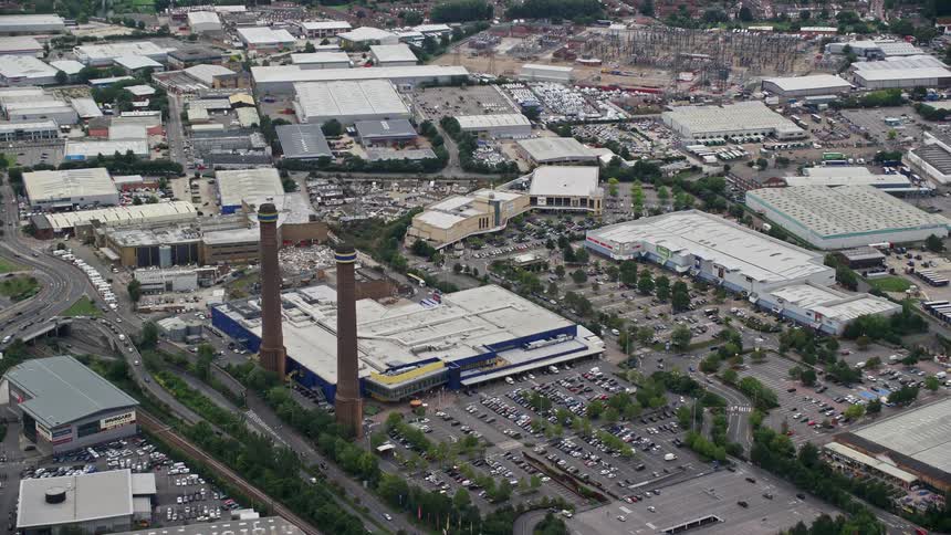 A factory is in the middle of the town