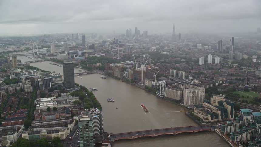 Aerial view of the thames river in london