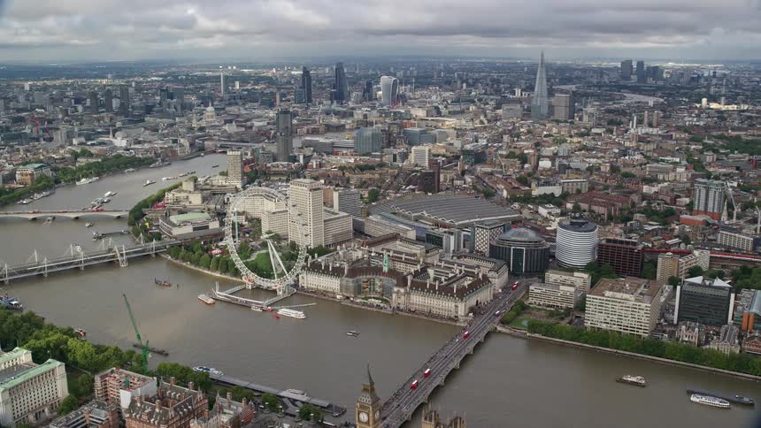 Aerial view of waterfront city london eye and big ben
