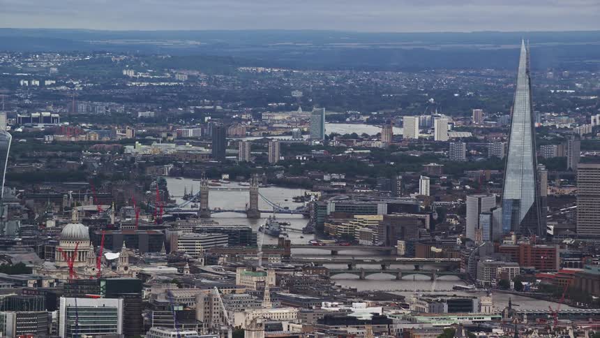 Buildings and bridges in a metropolitan area at midday