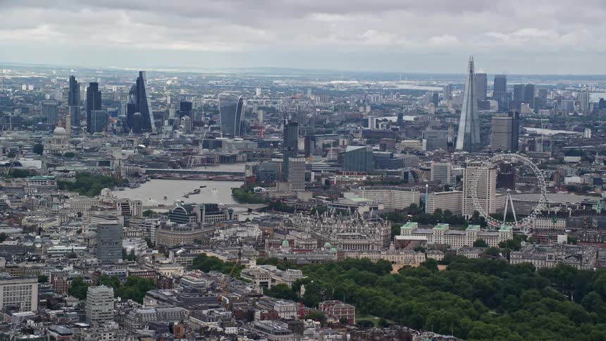 Aerial of urban city during cloudy day