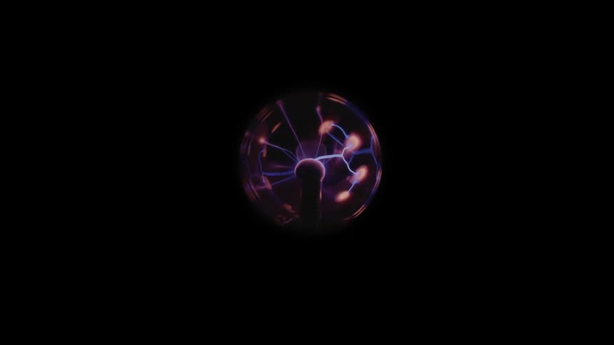 A sphere of energy with purple lightning in the darkness