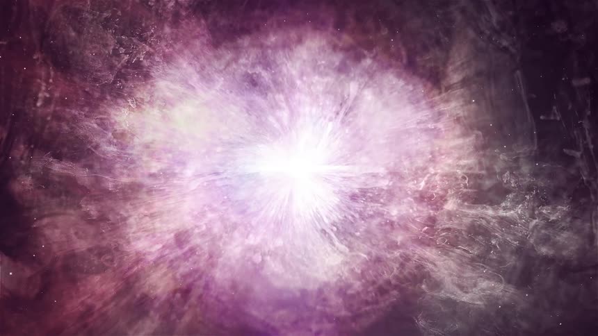 Pink and purple galaxy exploding with a large bright light emitting from the center