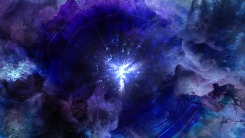 Special effects shot of clouds of matter falling into a bright spot