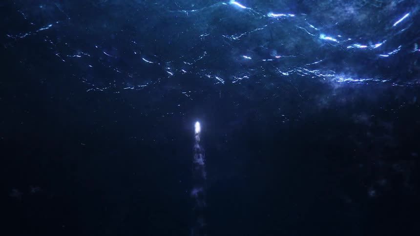 Abstract asteroid traveling through blue area in outer space