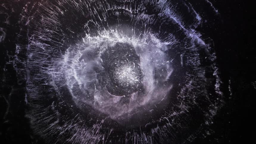 A yellow space astronomical object exploding and making a huge shock wave