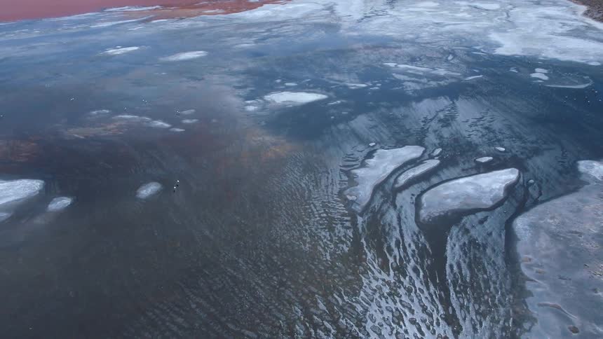 Aerial view of a frozen lake