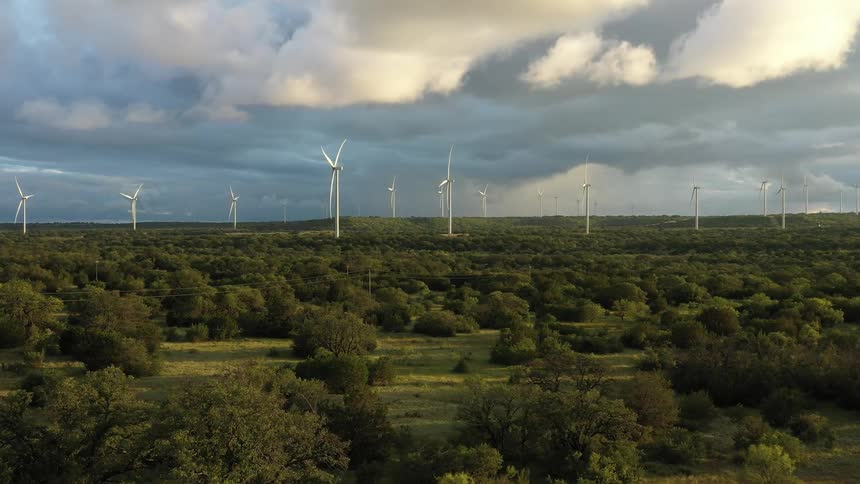 A clip of many wind turbines in the forest