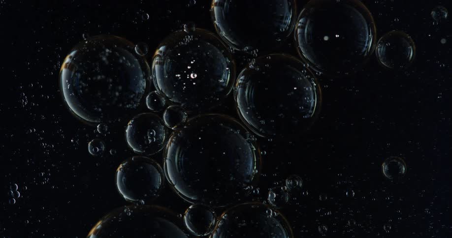 Close up of bubbles on black background