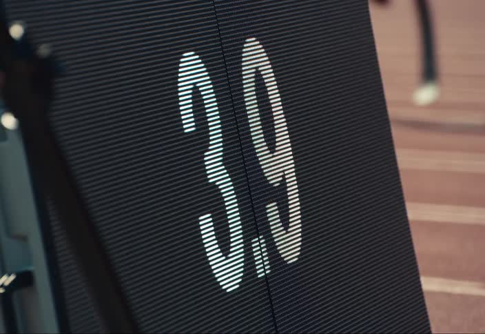 Close up of a digital rack and field race clock