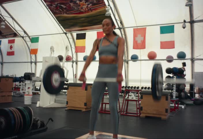 A woman working out in an indoor gym