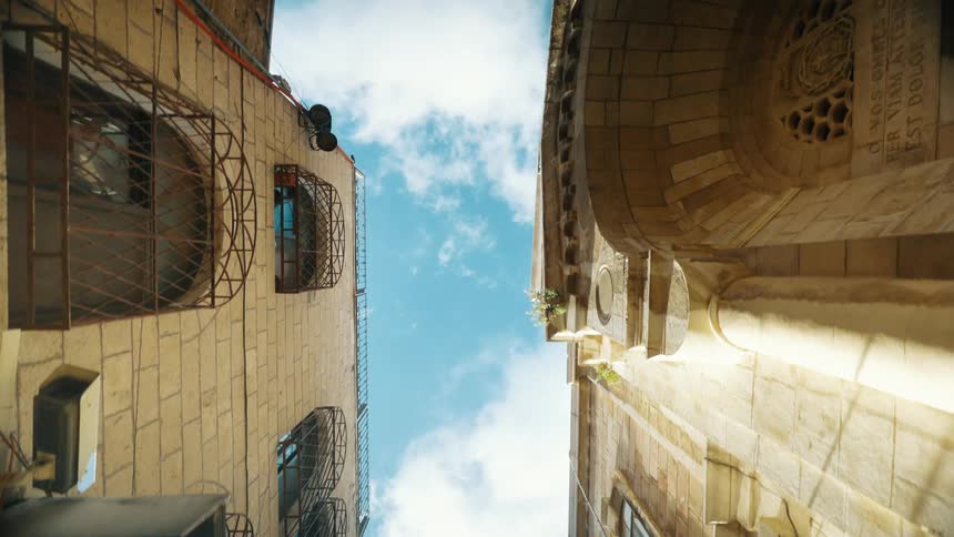 The buildings are made of stone