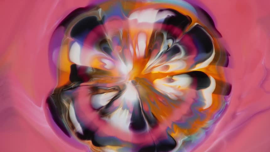 Several colors of paint fan out into a flower shaped design