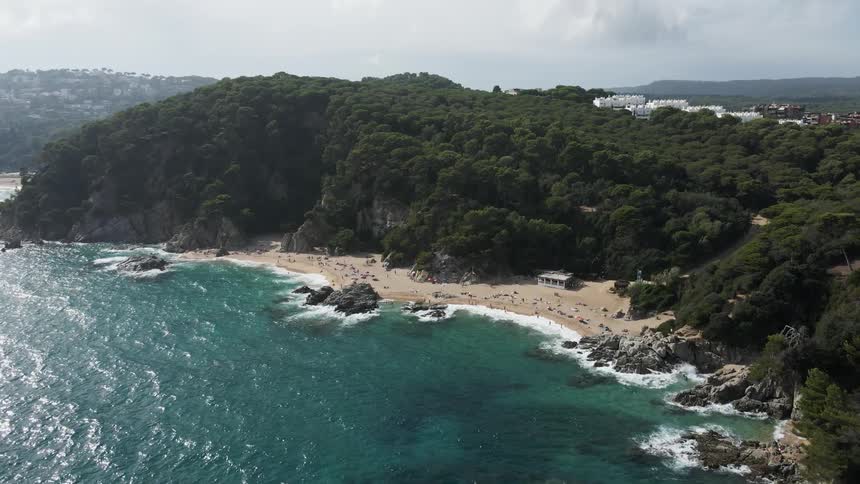 Aerial view of a turquoise blue beach landscape