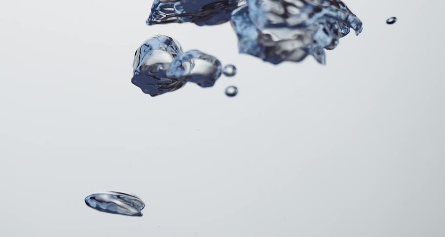 Clear blue water droplets rise up instead of fall down
