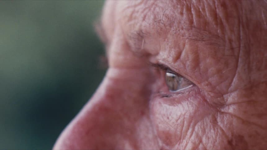 Extreme closeup of an elderly persons face