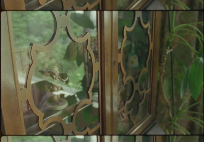 View of a glass door with a sanctuary figurine inside