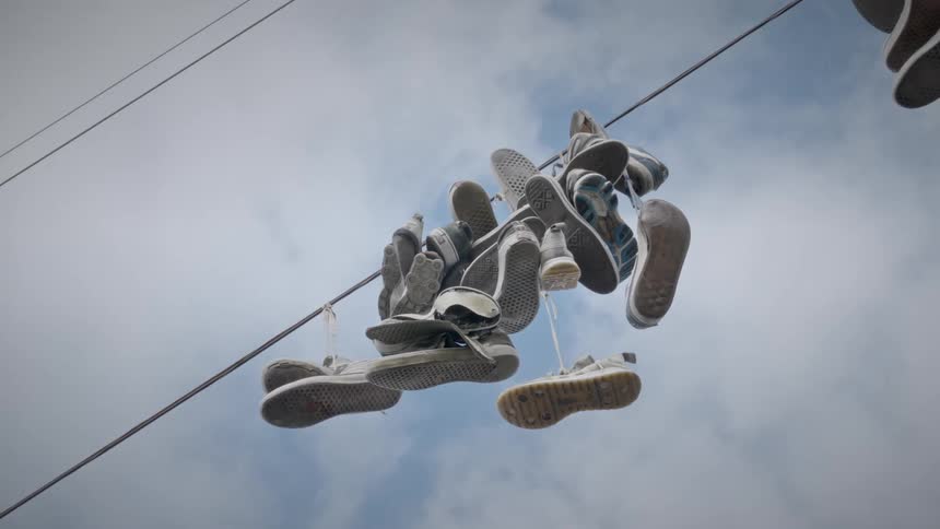 Shoes caught on an electrical power line